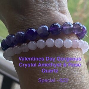 Crystals-Handmade-Perfect for Valentines Day. Amethyst and Rose Quartz.